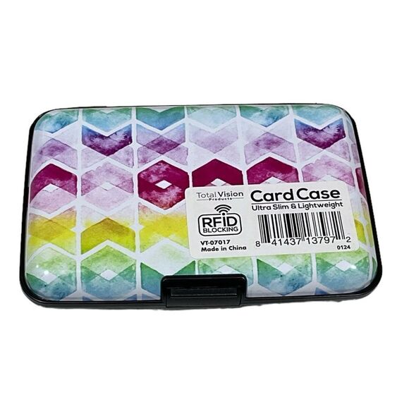 Hard Case RFID Wallet Card Holder Chevron Multi-Color - Picture 2 of 4